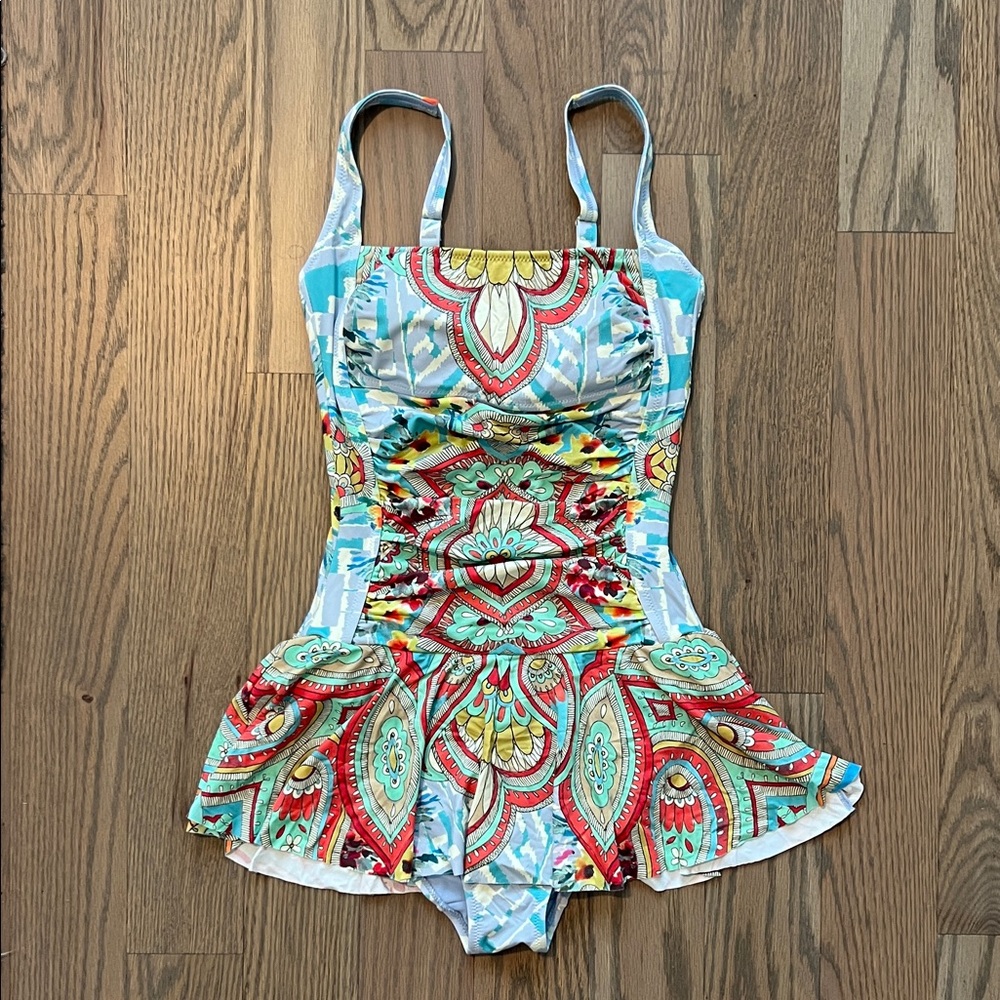 Johnny Was Multicolor Patterned One Piece Swimsuit